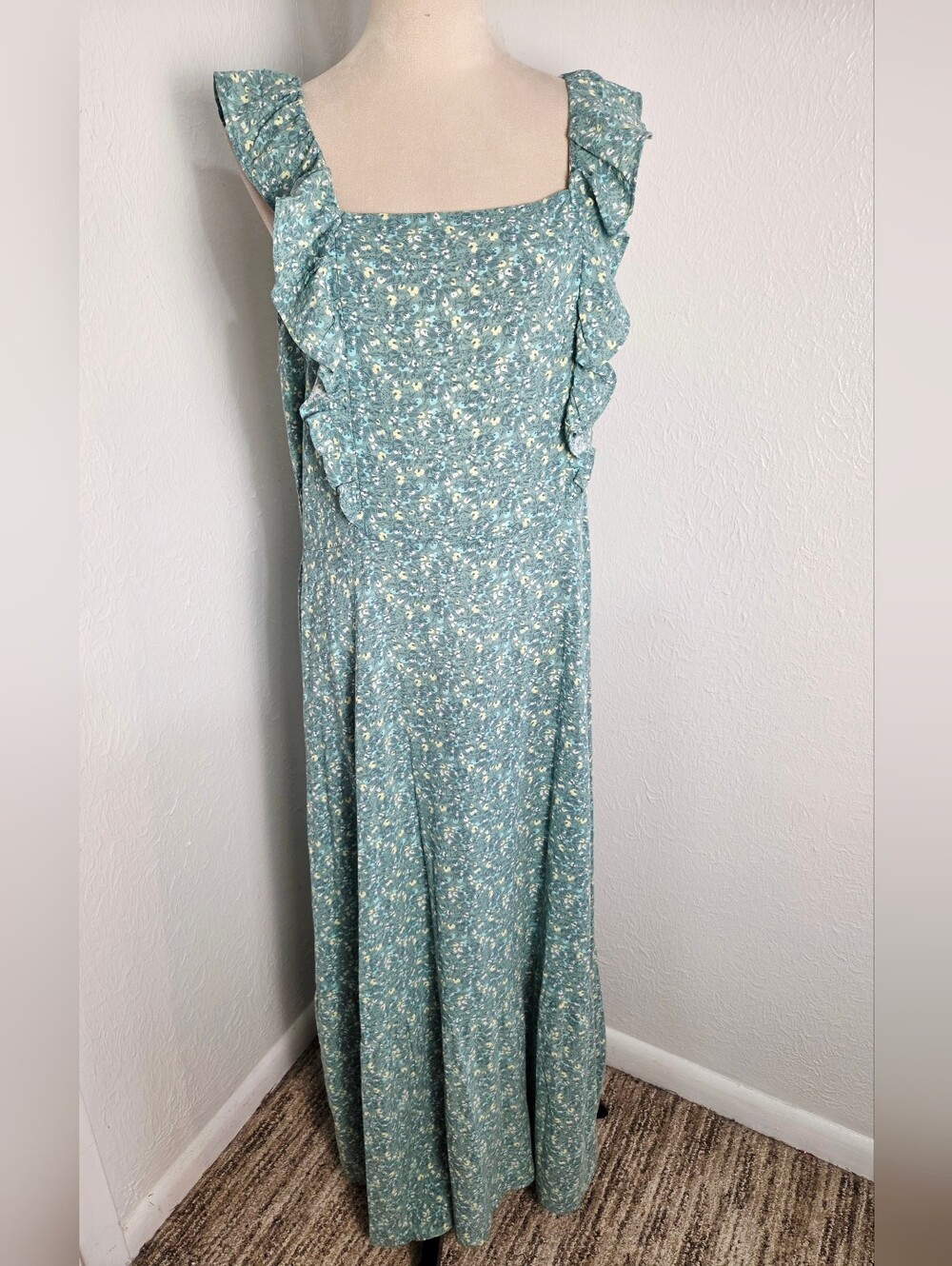 a.n.a Teal, Green & Yellow Floral Ruffled Tie in Back Maxi Dress, Size XXL, NWT - Picture 2 of 12